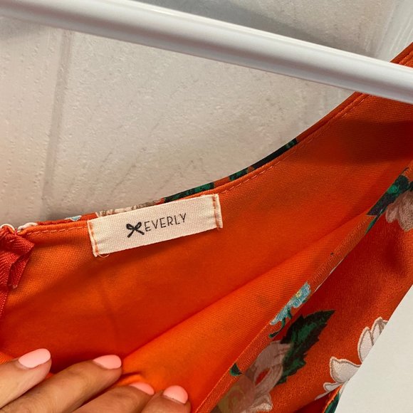 EVERLY Summer Sunflower Dress Size Small. Coral with white, blue, green accents. - Picture 4 of 5